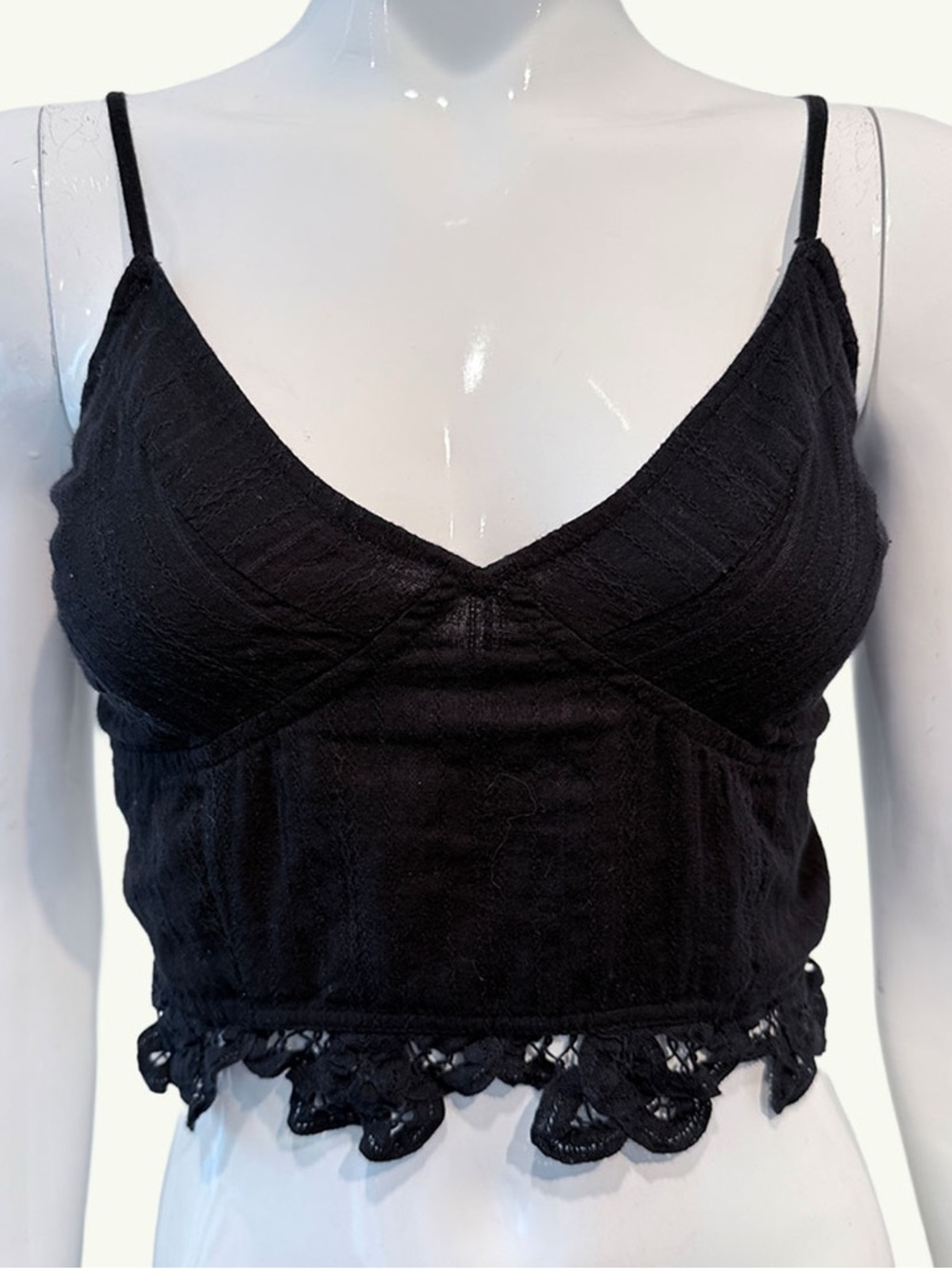 Free People FP One Lace Trim Cami Bralette Black Festival Top M